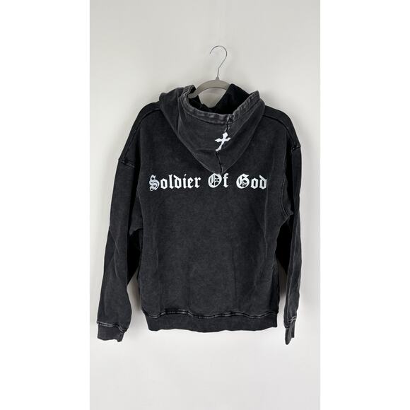 Alpha Omega Soldier Of God Hoodie Pullover Size Small Washed Black New Jesus - Picture 4 of 8